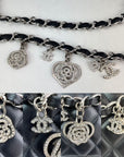 Chanel Quilted Lambskin Valentine Crystal Charms Medium Single Flap Black Bag