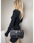 Chanel Quilted Lambskin Valentine Crystal Charms Medium Single Flap Black Bag