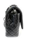 Chanel Quilted Lambskin Valentine Crystal Charms Medium Single Flap Black Bag