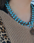 Blue Turquoise Collar-Length Necklace w/ Indian Buffalo Coin 114E