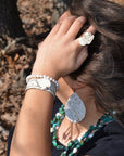 **Chunky White Turquoise Slab on Hammered Gold Cuff RingBase 012s