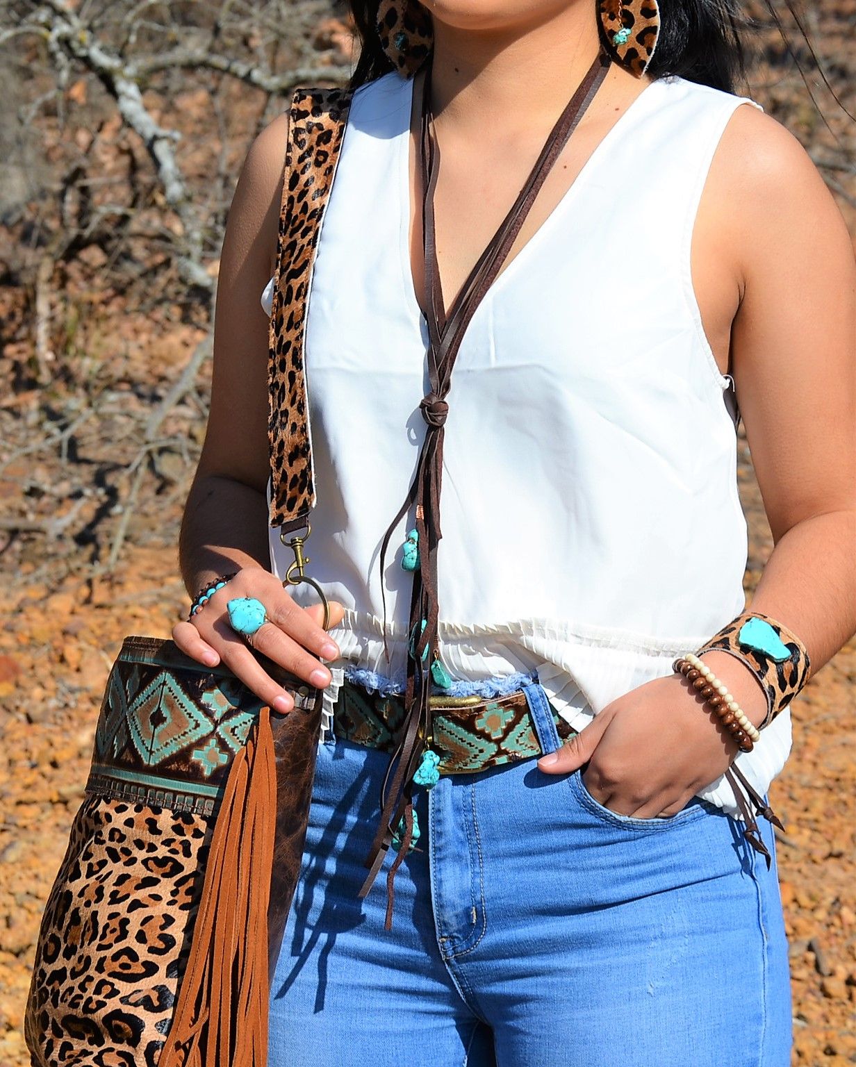 Leather Lasso Necklace with Turquoise Accents 251r