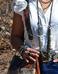 Natural Turquoise Necklace with Side-Tie Vegan Leather Tassel 245c