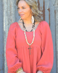 White Chunky Turquoise Necklace w/ Large Copper Cross 254g