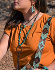 Leather Choker with Genuine Natural Turquoise Accent 242z