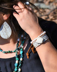 **Leather Teardrop Earring-Oyster Paisley 203h