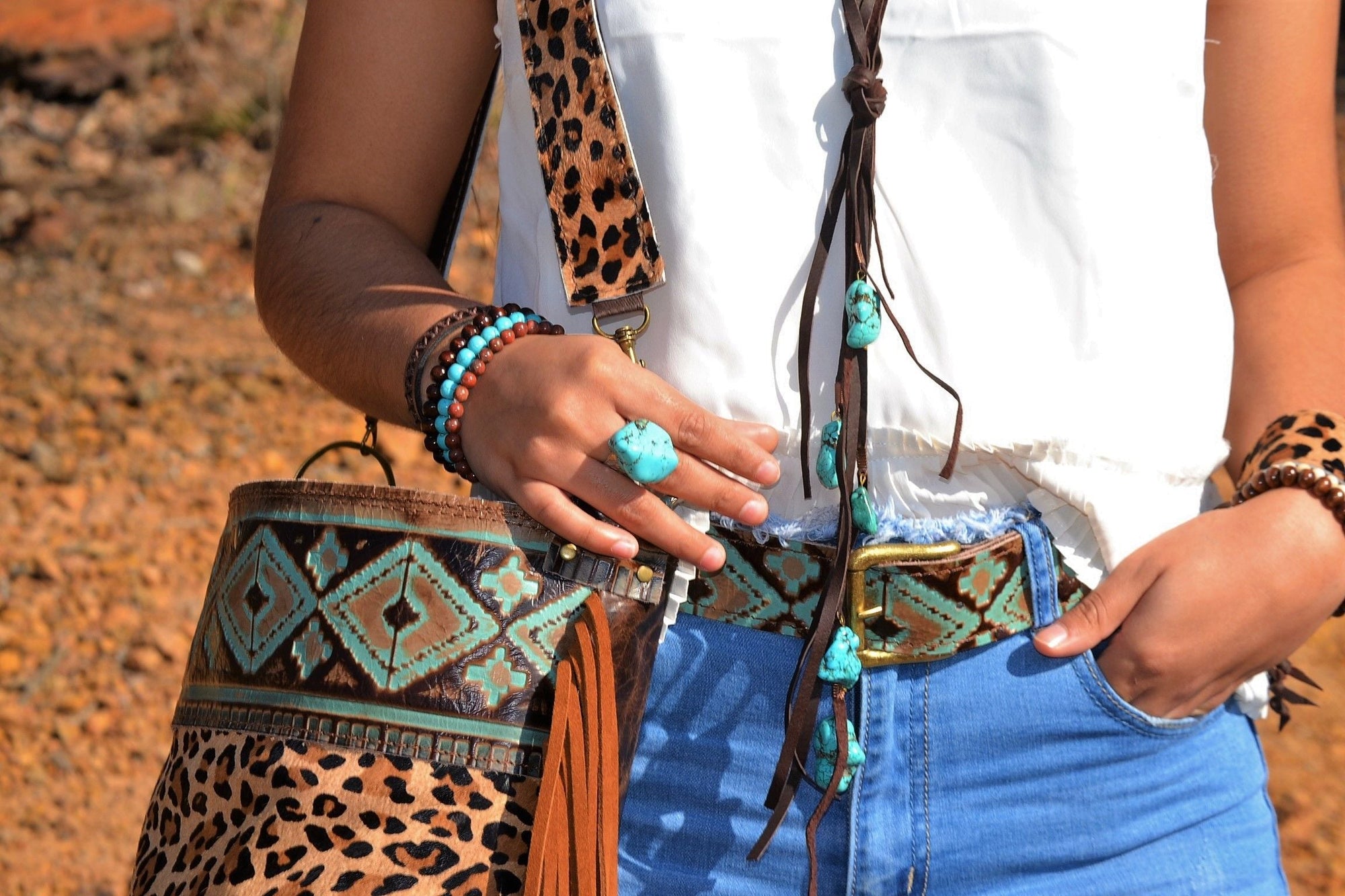 Turquoise Chunk on Cuff Ring  012o