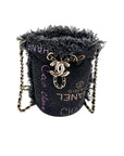 Chanel Denim Quilted Mood Mini Bucket With Chain Black
