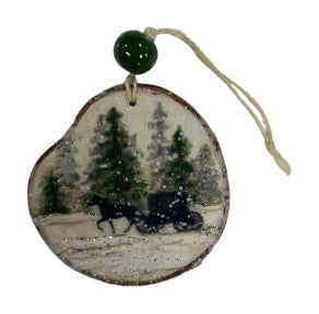 Trish McFerran Horse and Buggy Encaustic Ornament  Art 441