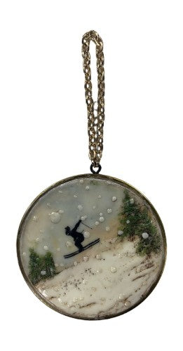 Trish McFerran Skier Encaustic Art Ornament