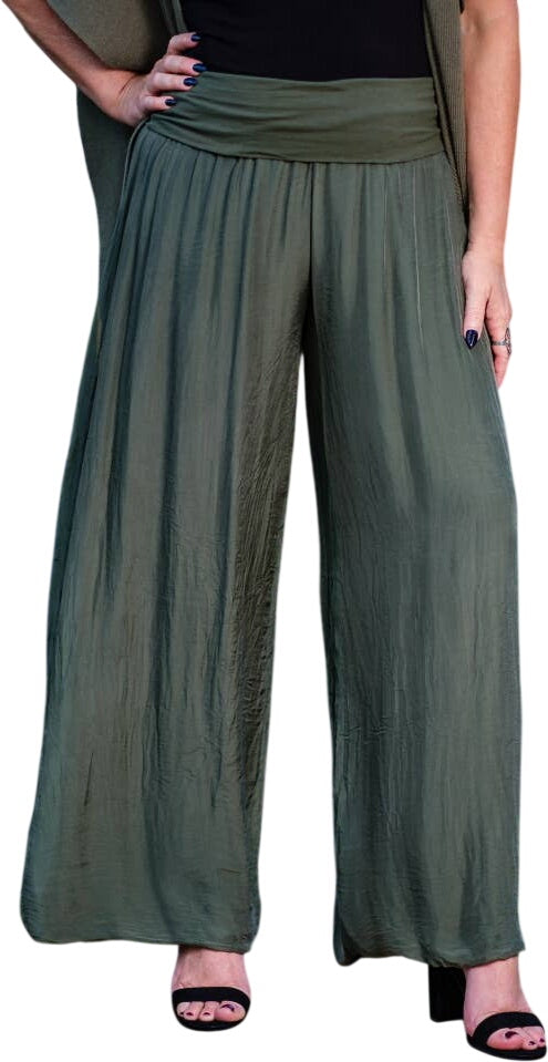 Tina Stephens Mercedes Foldover Waist Silk Pant PL203