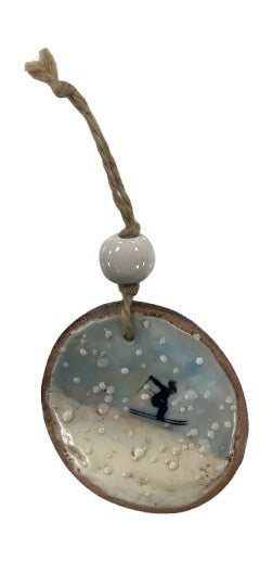Trish McFerran Skier Encaustic Art Ornament