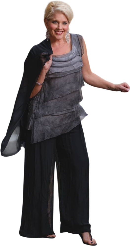 Tina Stephens Mercedes Foldover Waist Silk Pant PL203