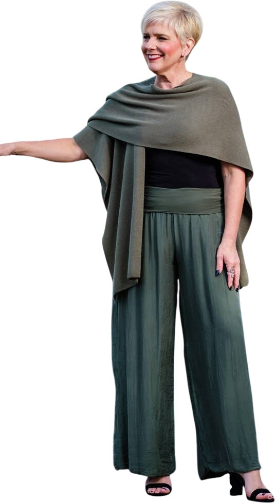 Tina Stephens Mercedes Foldover Waist Silk Pant PL203