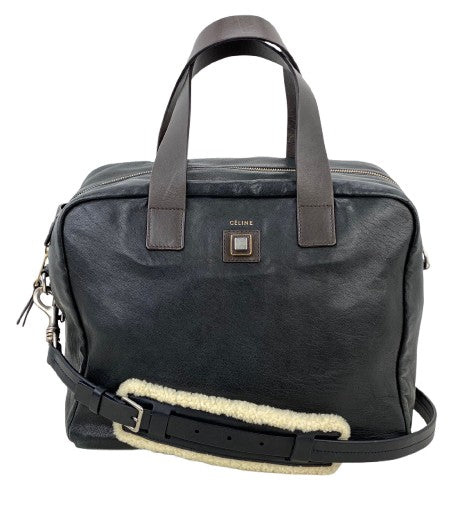 Celine Black Leather Handle Bag Vintage Briefcase messenger Bag