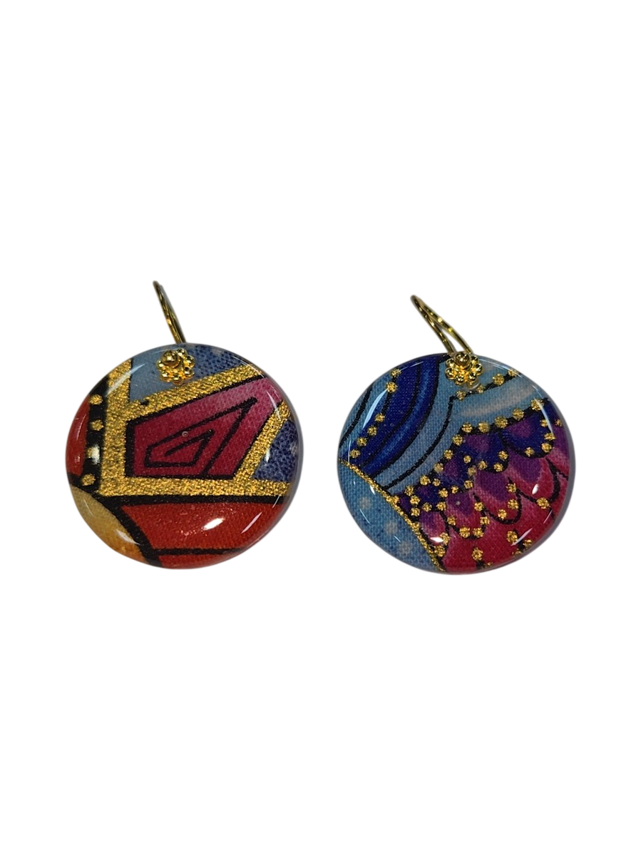 Handmade Fabric &amp; Resin Round Drop Earrings by Julie Treiman