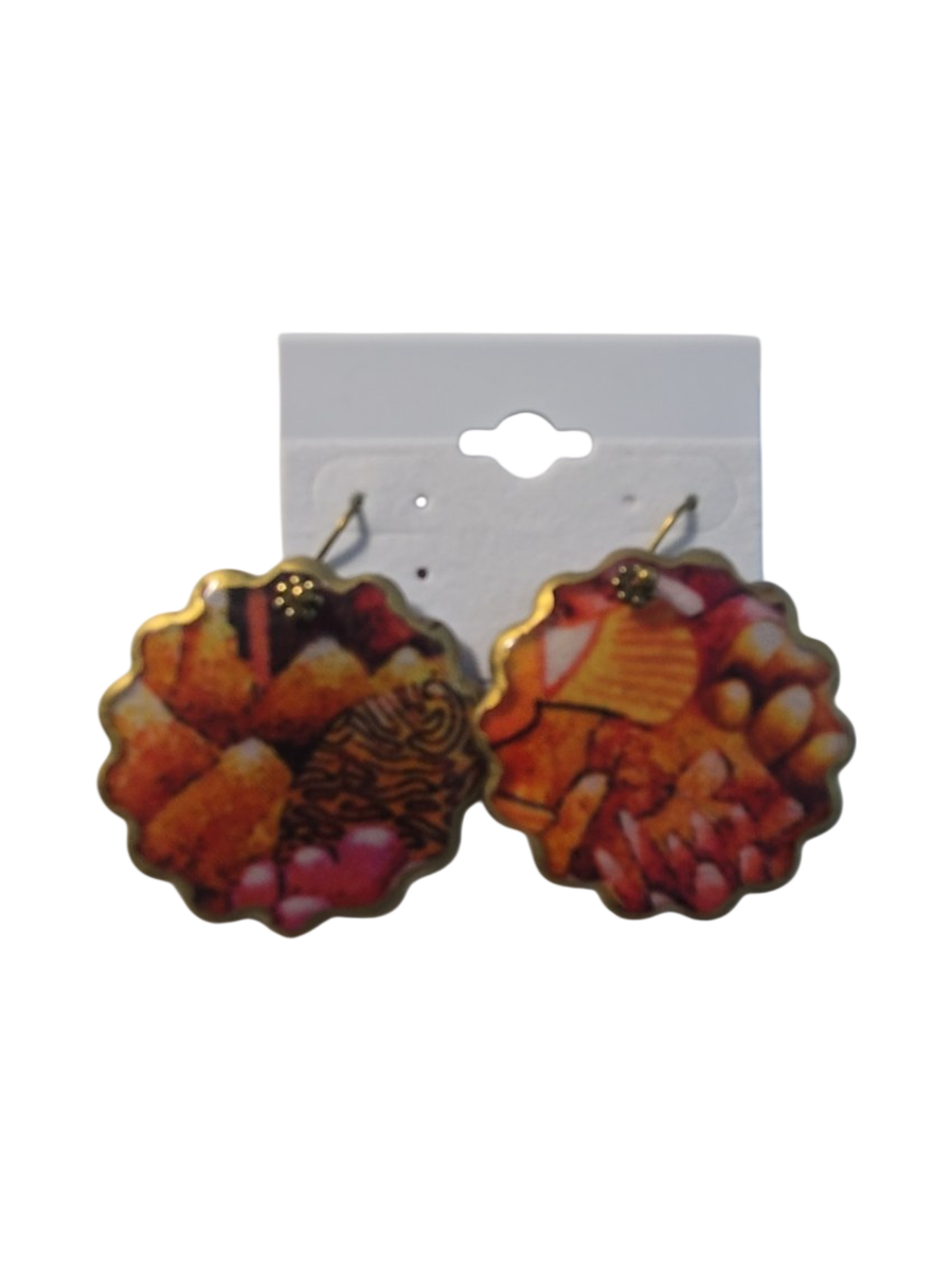 Thanksgiving Turkey Round Novelty Earrings