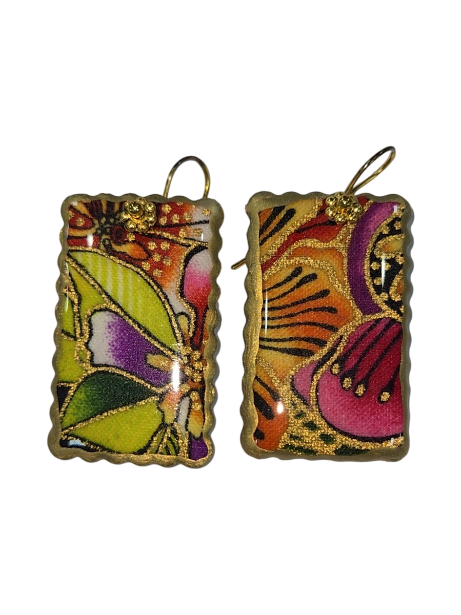 Handmade Butterfly Floral Resin &amp; Fabric Earrings by Julie Treiman