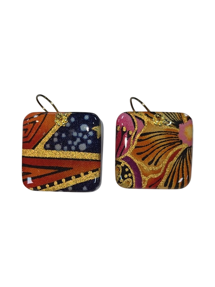 Handmade Fabric &amp; Resin Square Drop Earrings by Julie Treiman