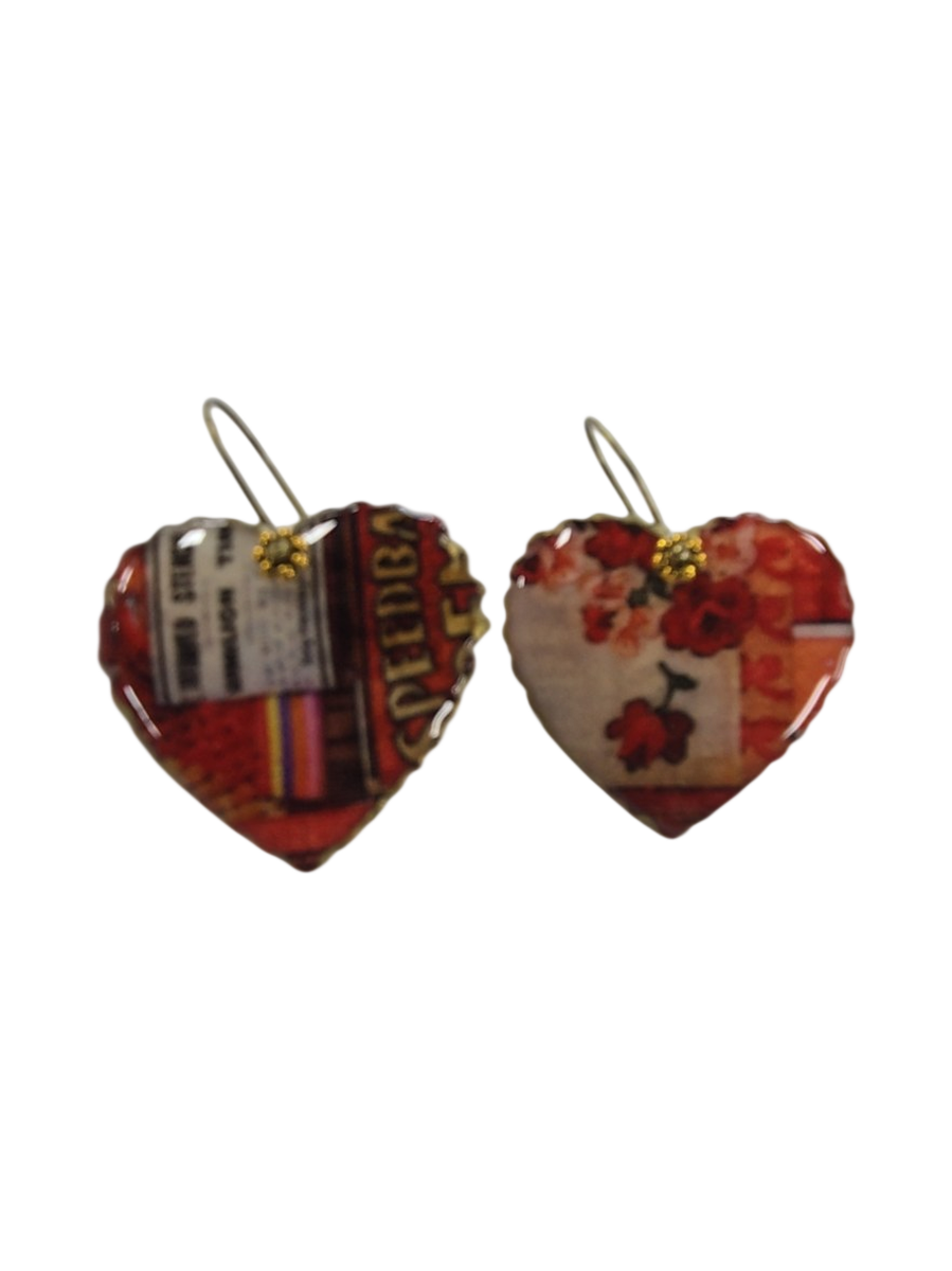 Handmade Heart Earrings – Fabric &amp; Resin by Julie Treiman