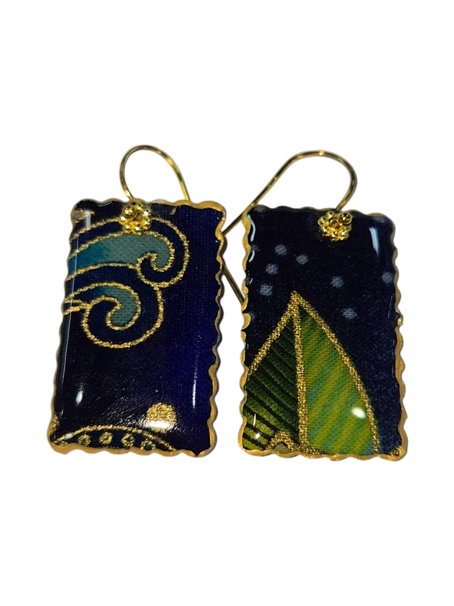 Handmade Fabric &amp; Resin Rectangle Drop Earrings by Julie Treiman
