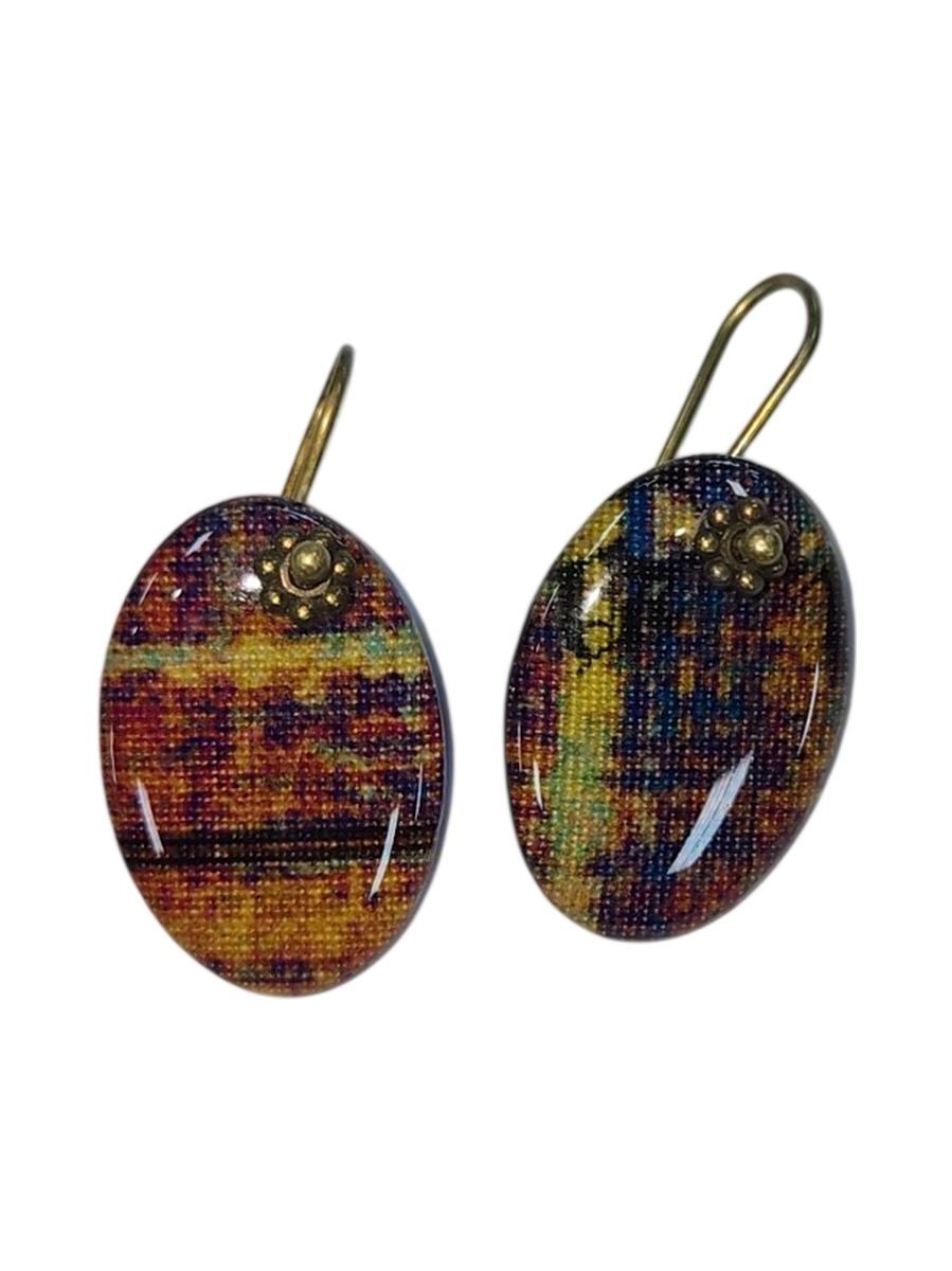 Handmade Fabric &amp; Resin Oval Drop Earrings by Julie Treiman