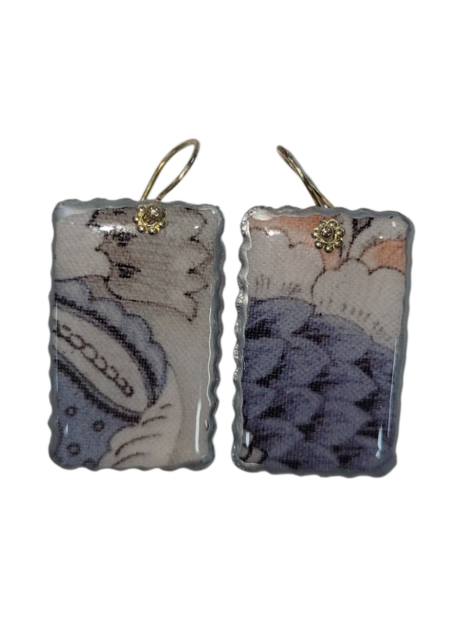 Handmade Fabric &amp; Resin Rectangle Drop Earrings by Julie Treiman