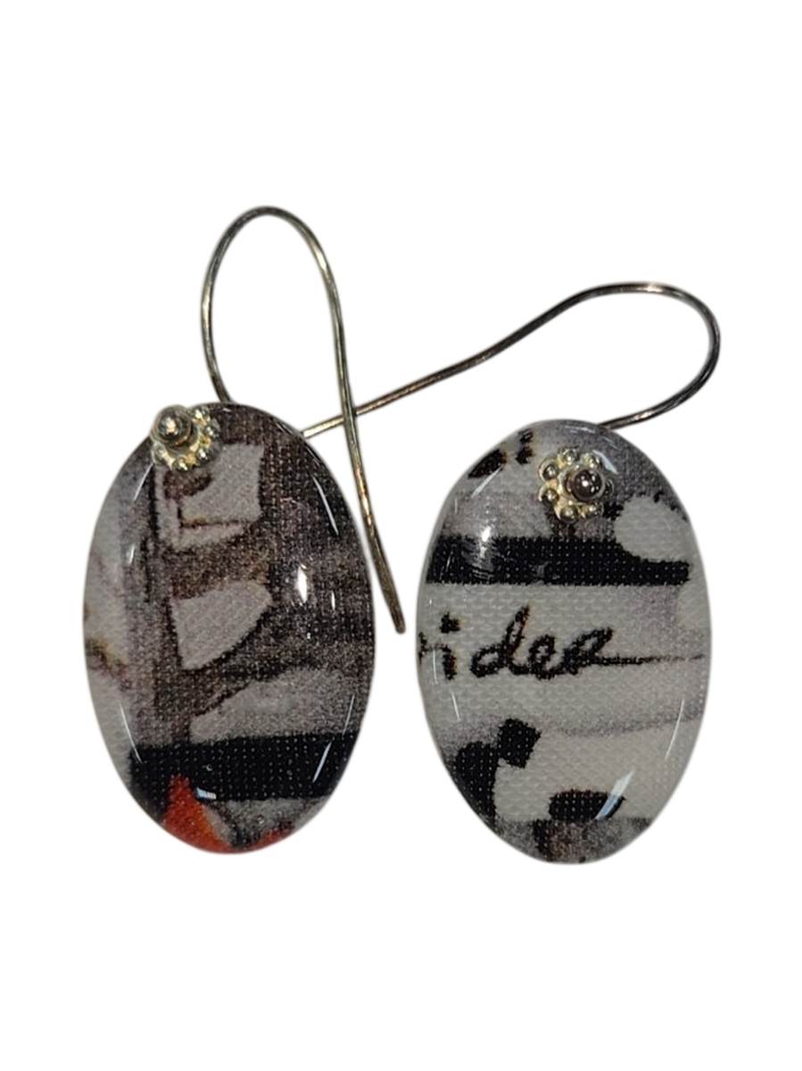 Handmade Fabric &amp; Resin Oval Drop Earrings by Julie Treiman
