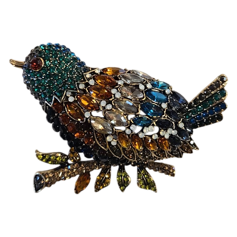 Rhinestone Bird Brooch – Multicolor Crystal 3x2"