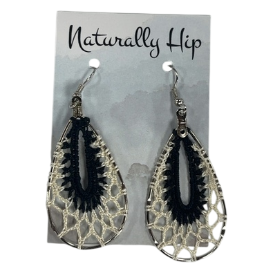 Hand Crocheted French Cotton Filigree Teardrop Earrings