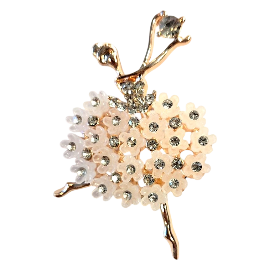 Ballerina Rhinestone Brooch with Floral Tutu