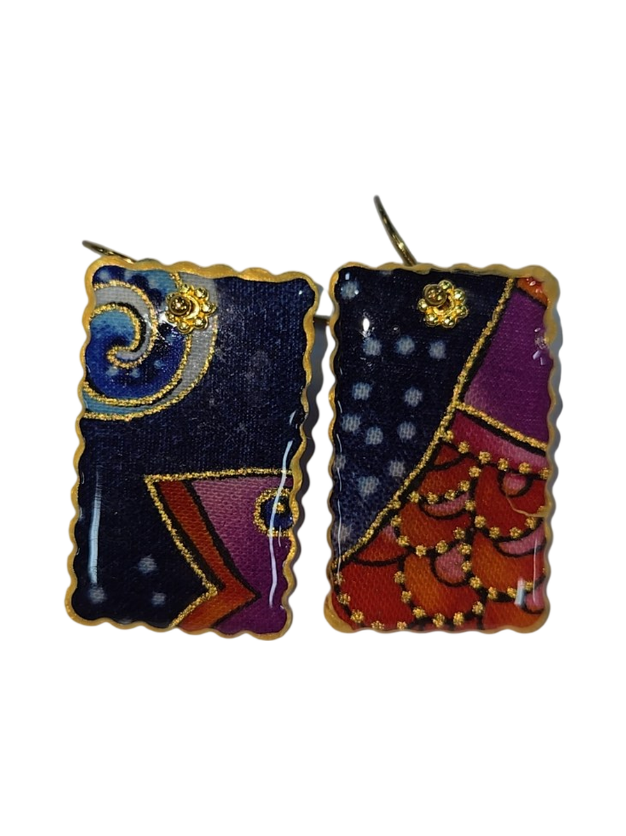 Handmade Fabric &amp; Resin Rectangle Earrings by Julie Treiman
