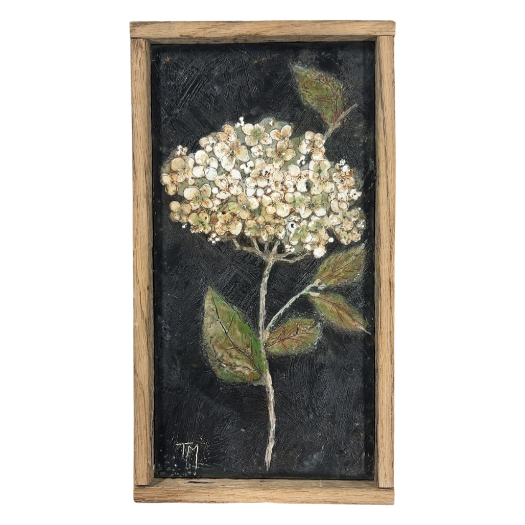 Trish McFerran Encaustic Hydrangea Botanical Painting in Wood Frame