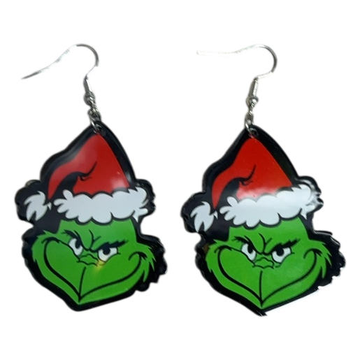 Grinch Santa Hat Christmas Dangle Earrings