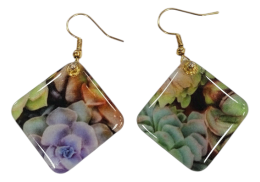 Handmade Floral Succulent Resin &amp; Fabric Diamond Earrings