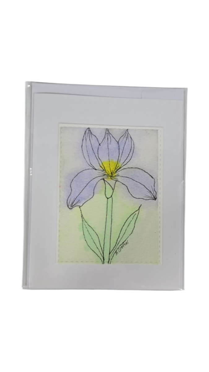 Handmade Watercolor Iris Flower Art Card