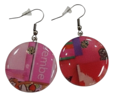 Handmade Fabric &amp; Resin Round Drop Earrings – Pink &amp; Red