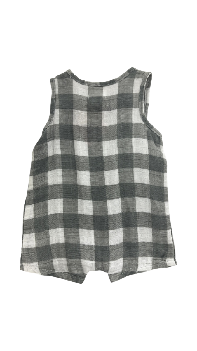 Mud Pie Gray Plaid Snap Romper