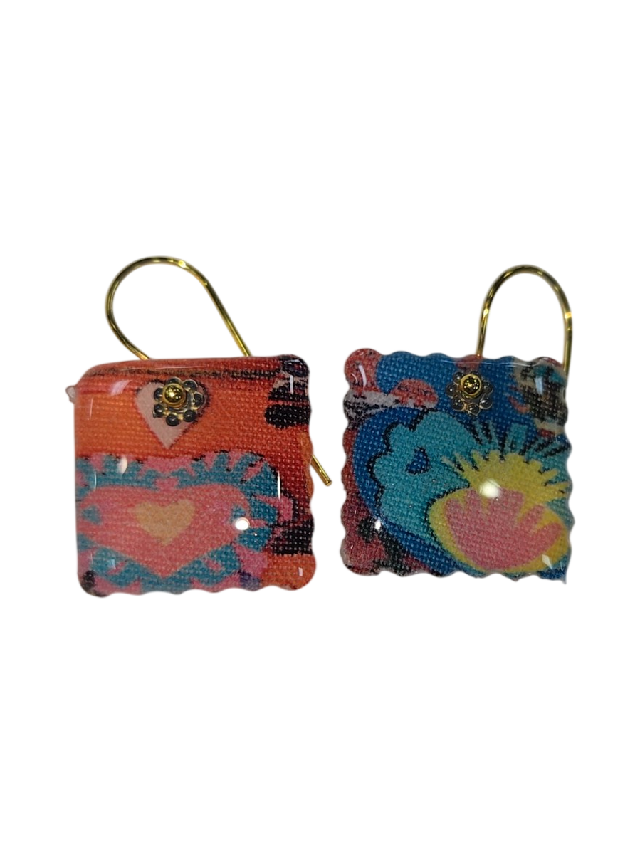 Handmade Fabric &amp; Resin Square Drop Earrings by Julie Treiman