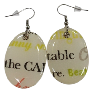 Handmade Fabric &amp; Resin Oval Drop Earrings