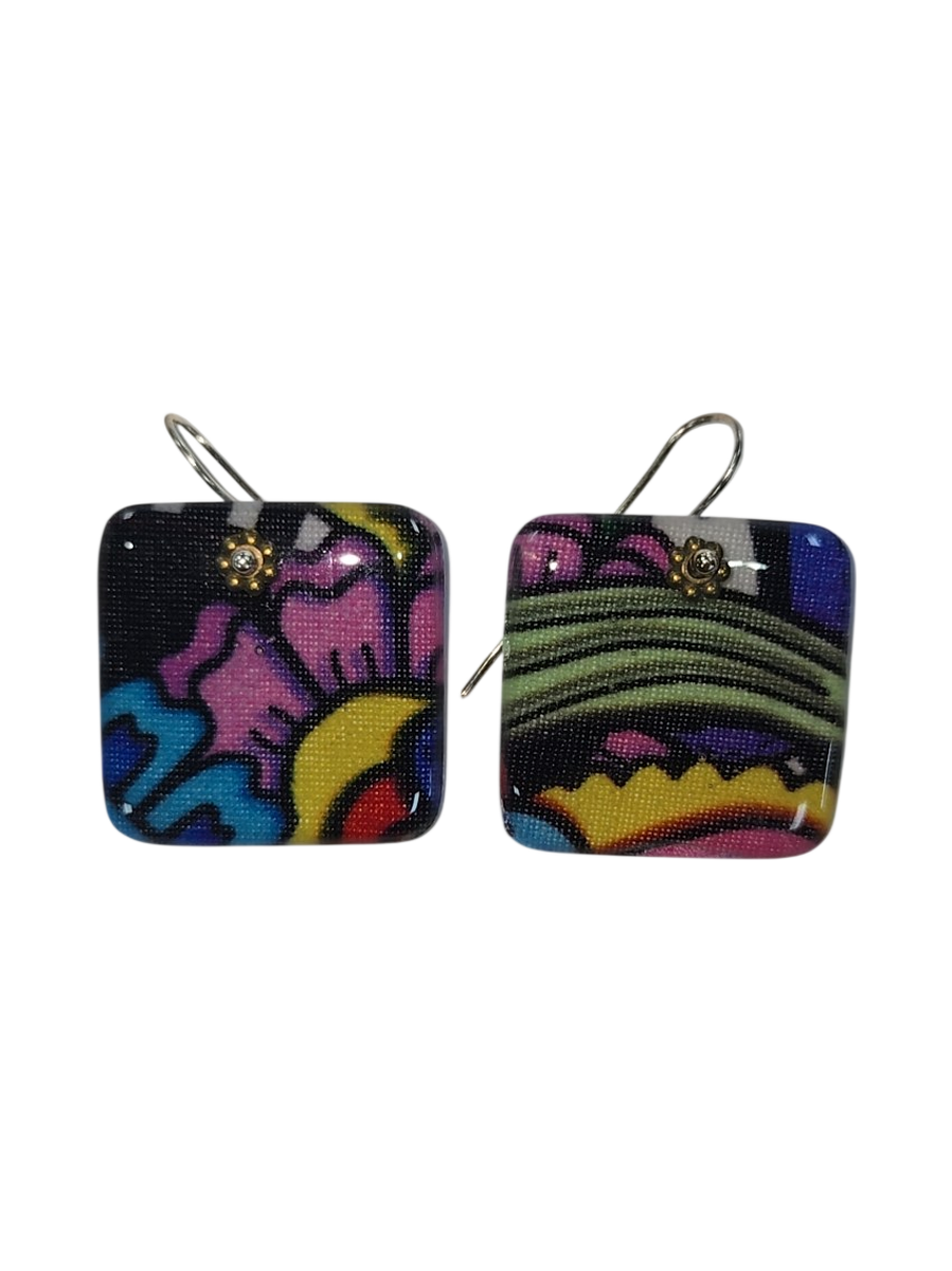 Colorful Fabric &amp; Resin Square Drop Earrings by Julie Treiman
