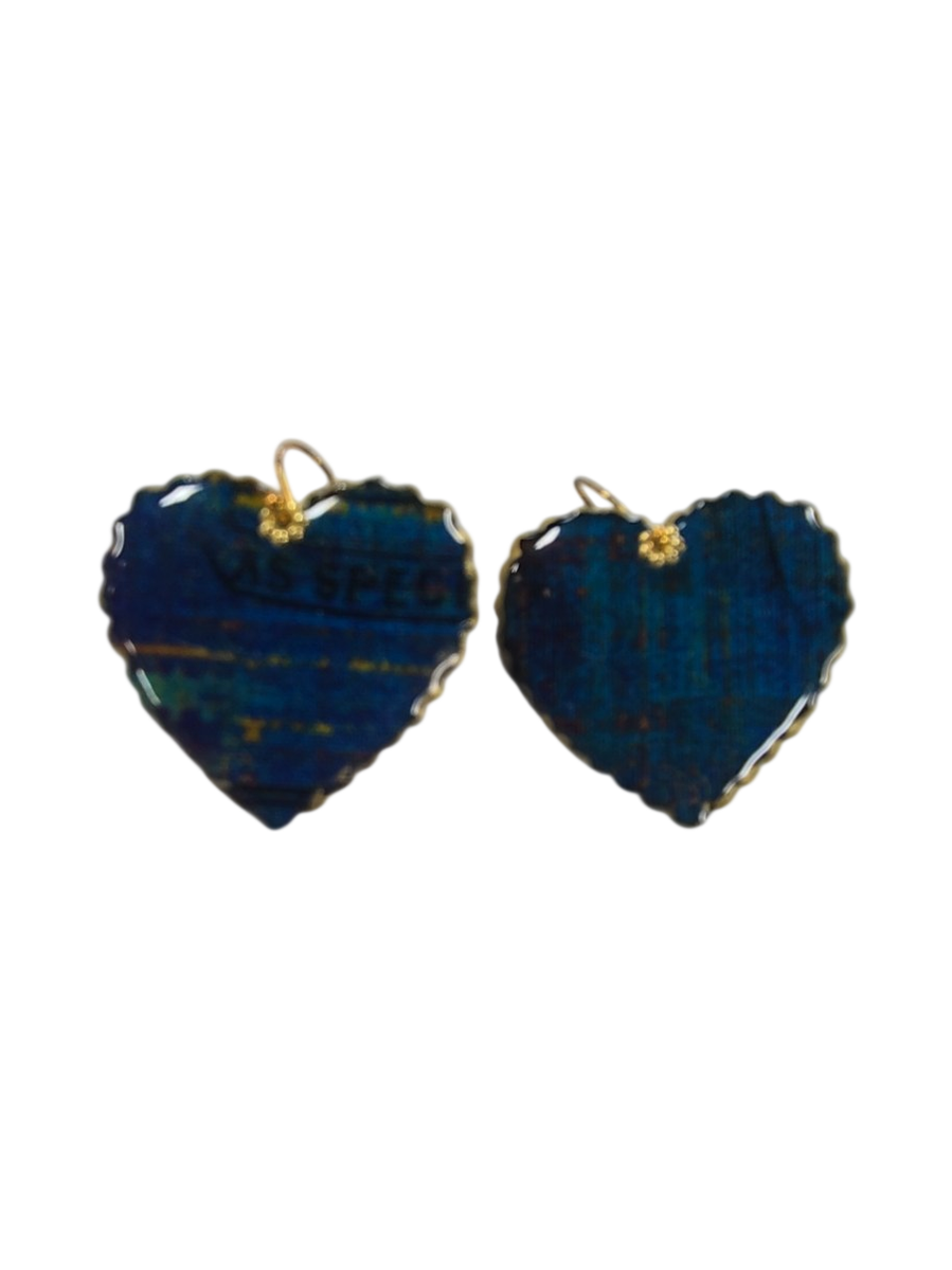 Handmade Fabric &amp; Resin Heart Earrings – Blue Plaid