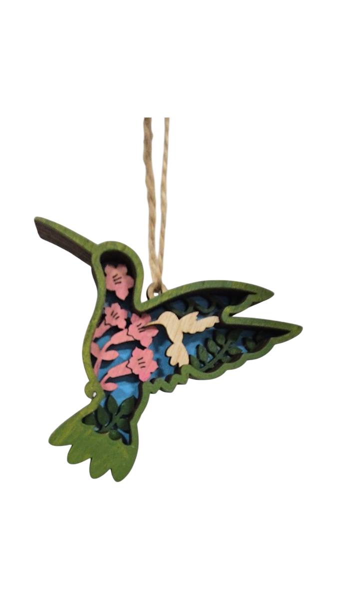Layered Wood Hummingbird Hanging Ornament