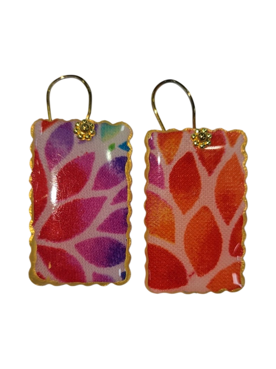 Handmade Floral Fabric &amp; Resin Rectangle Drop Earrings