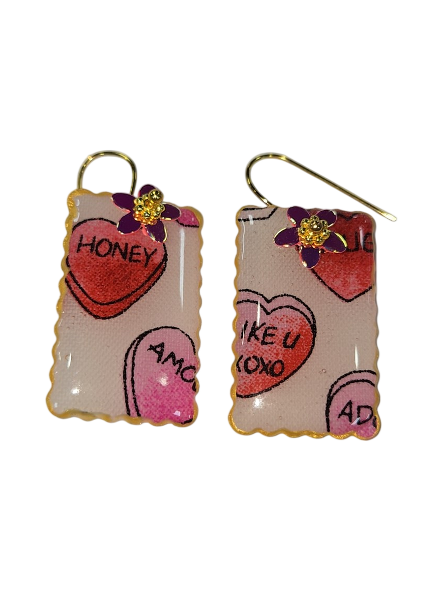 Candy Heart Valentine's Day Dangle Earrings by Julie Treiman