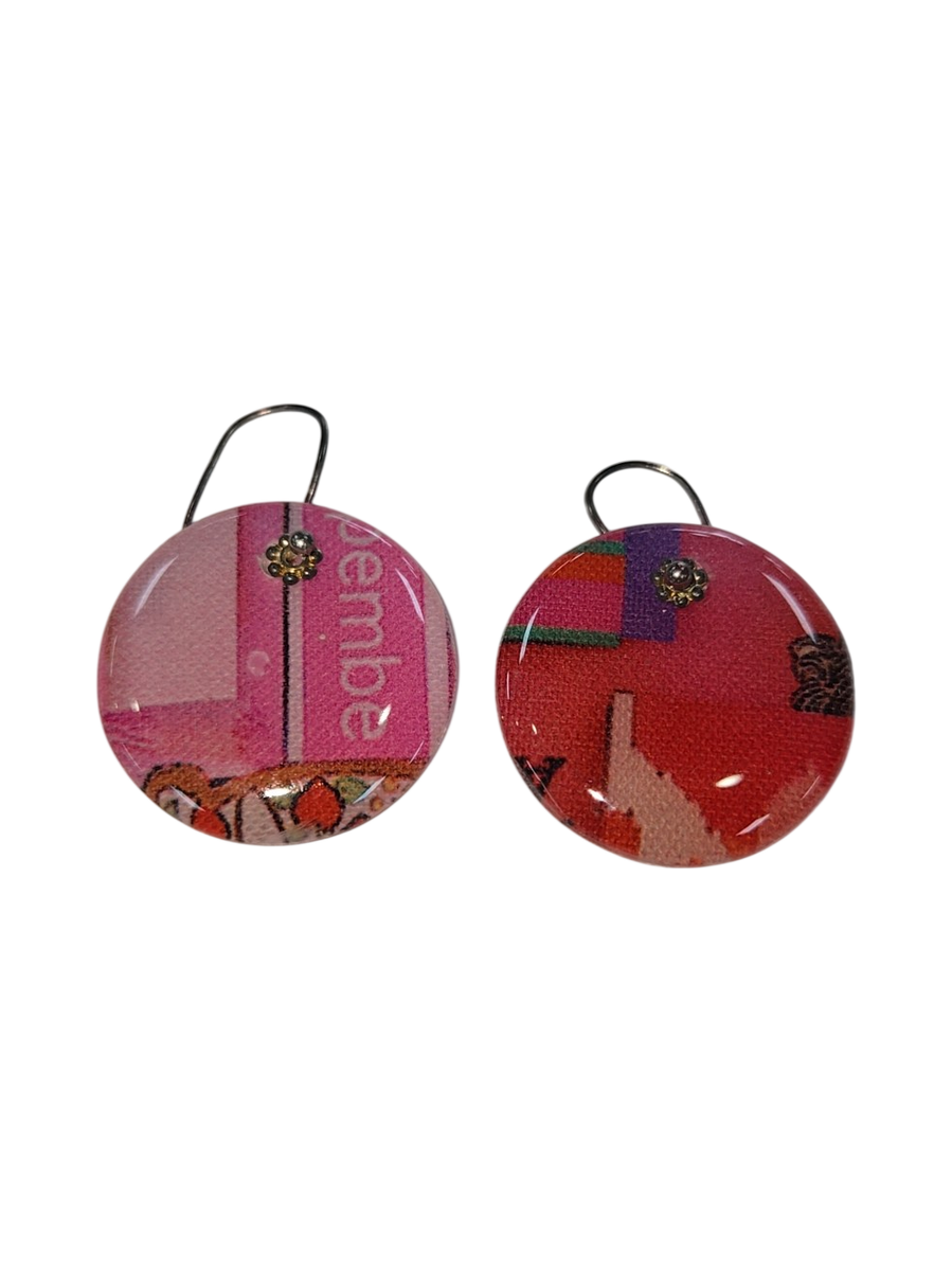 Handmade Fabric &amp; Resin Round Drop Earrings by Julie Treiman