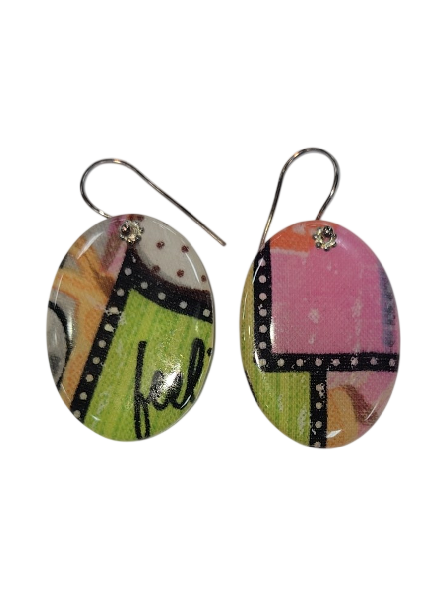 Handmade Fabric &amp; Resin Oval Drop Earrings by Julie Treiman