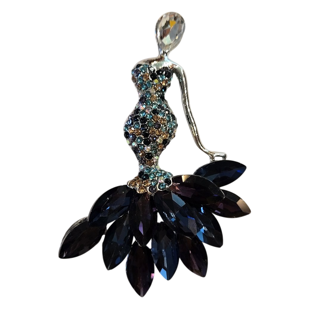 Crystal Rhinestone Dancer Figurine Brooch Pin