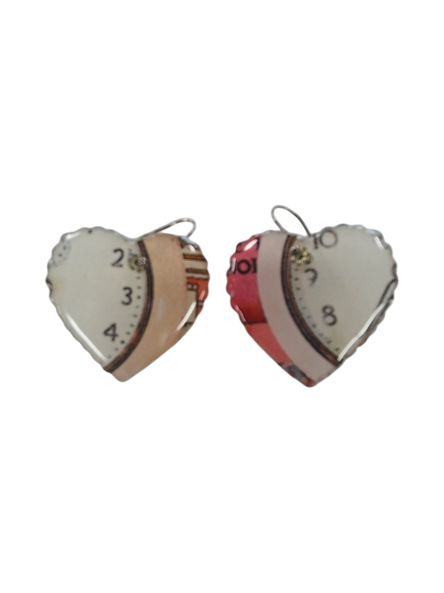 Heart-Shaped Clock Face Resin Earrings by Julie Treiman