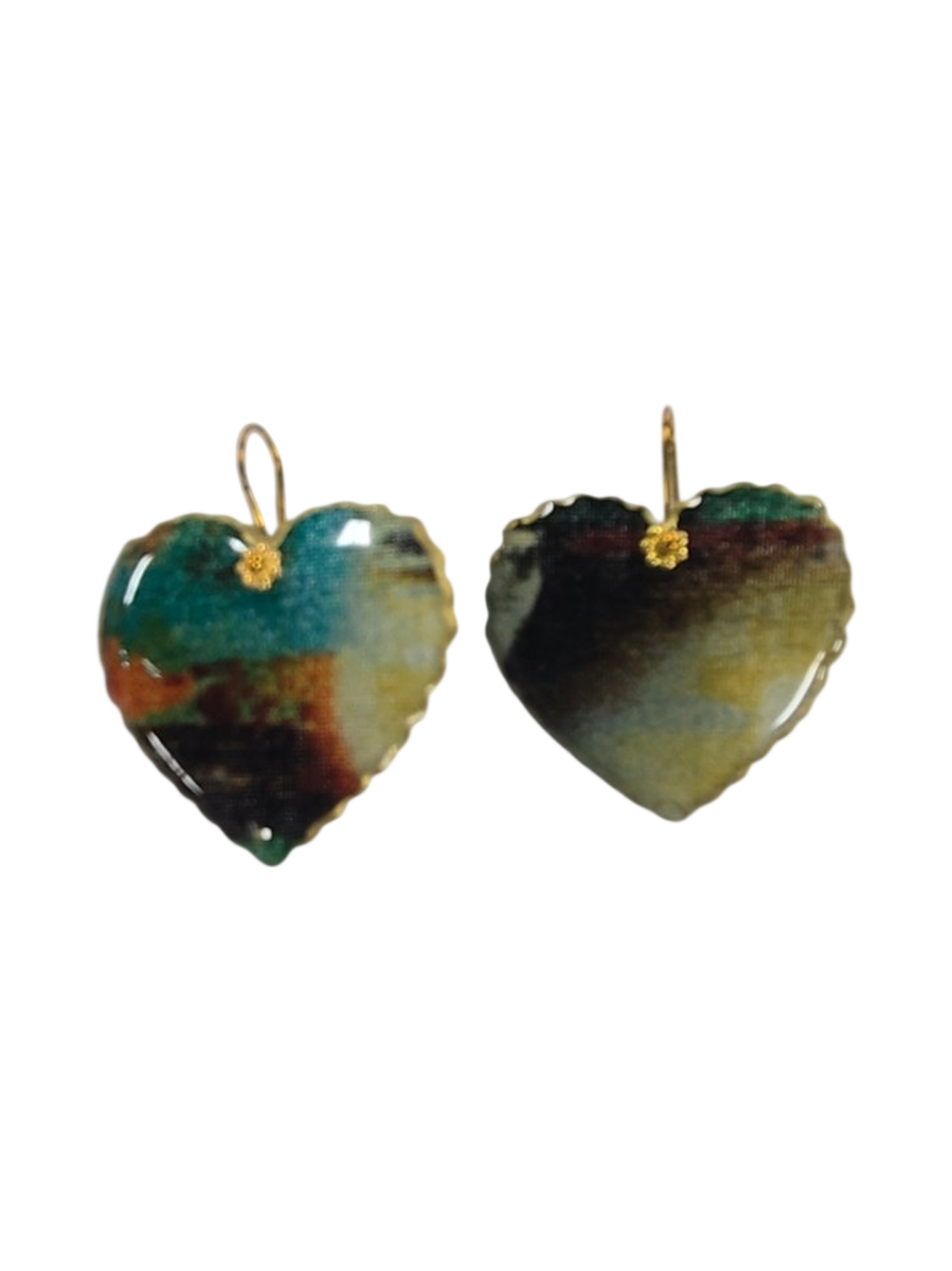 Handmade Heart Resin &amp; Fabric Earrings by Julie Treiman